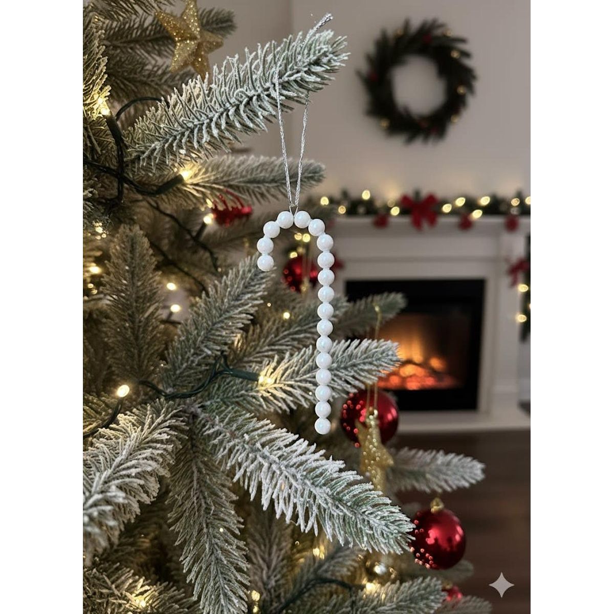 MAP DESIGN HOME - Set 6 pcs Colgante Baston Navideño Perlado 14x04 cm