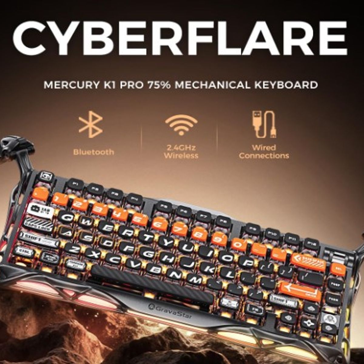 GRAVASTAR - TECLADO MECÁNICO INALÁMBRICO GRAVASTAR MERCURY K1 PRO, , 8000 mAh, RGB