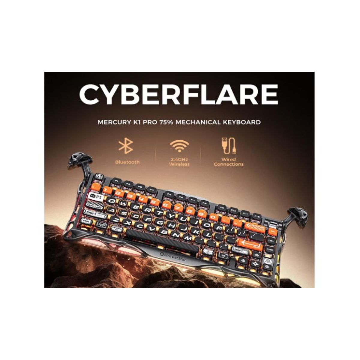 GRAVASTAR - TECLADO MECÁNICO INALÁMBRICO GRAVASTAR MERCURY K1 PRO, , 8000 mAh, RGB