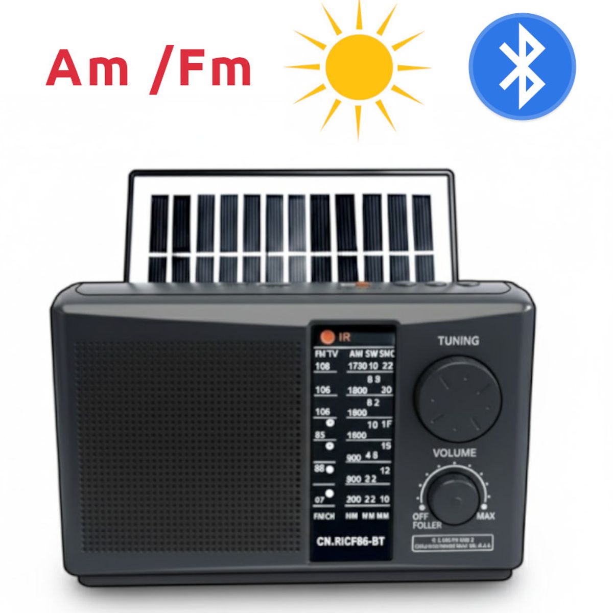 CAFINI - RADIO EMERGENCIA RECARGABLE PANEL SOLAR AM FM BT PARLANTE LINTERNA