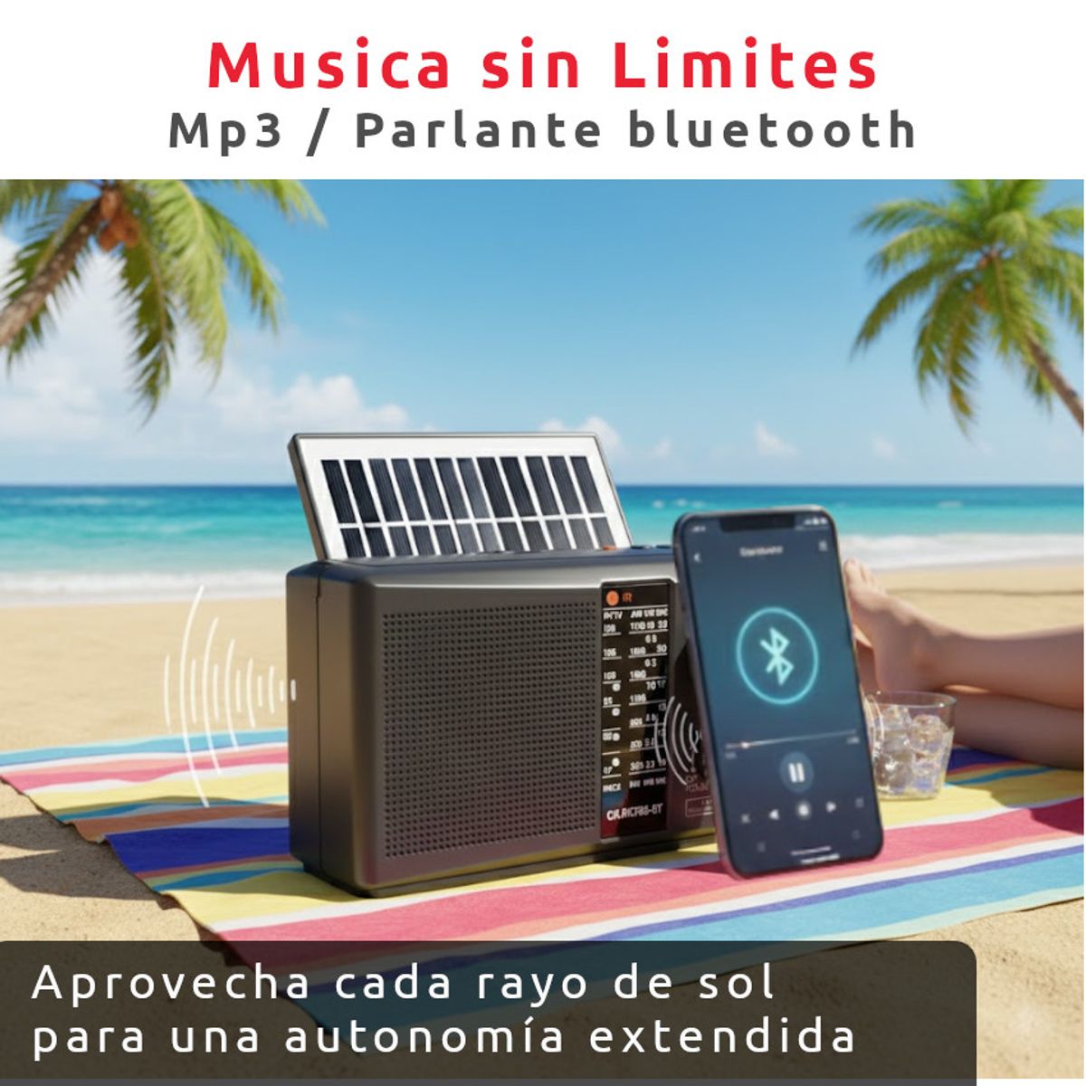 CAFINI - RADIO EMERGENCIA RECARGABLE PANEL SOLAR AM FM BT PARLANTE LINTERNA