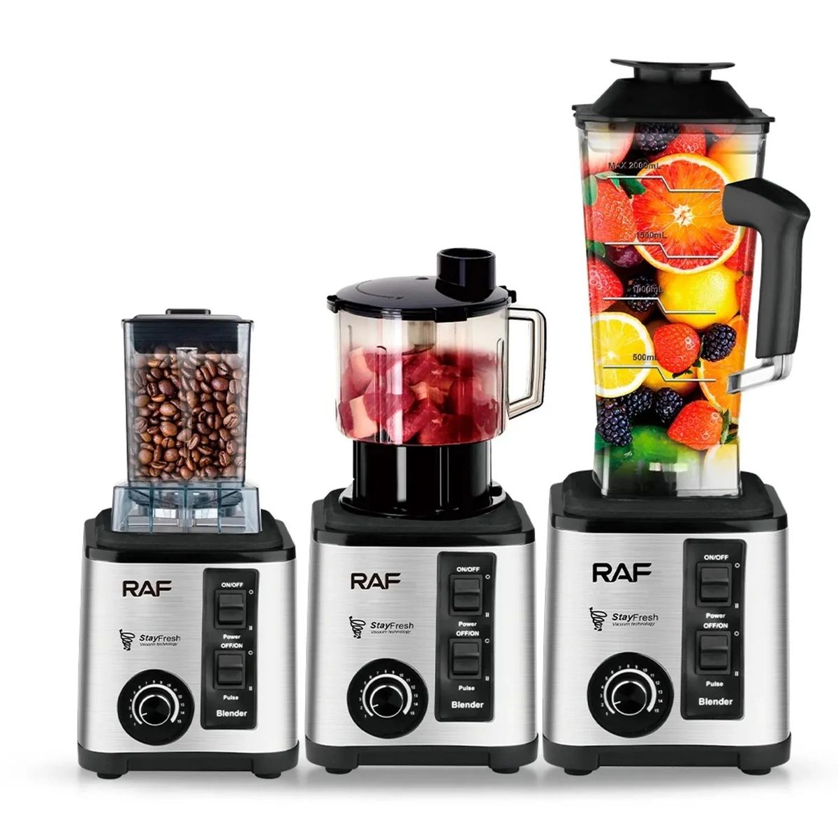 RAFF - LICUADORA RAF 3 EN 1, TRITURA HIELO, 2600 WATTS Y 15 VELOCIADES