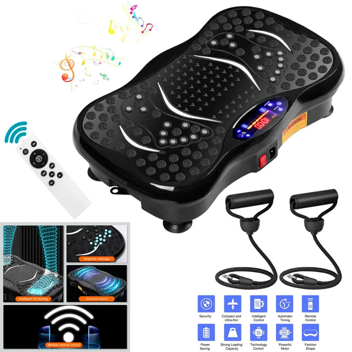 GENERICO - PLATAFORMA VIBRATORIA DE 120 VELOCIDADES, CON BLUETOOTH + CONTROL+ 2 LIGAS PARA EJERCICIOS