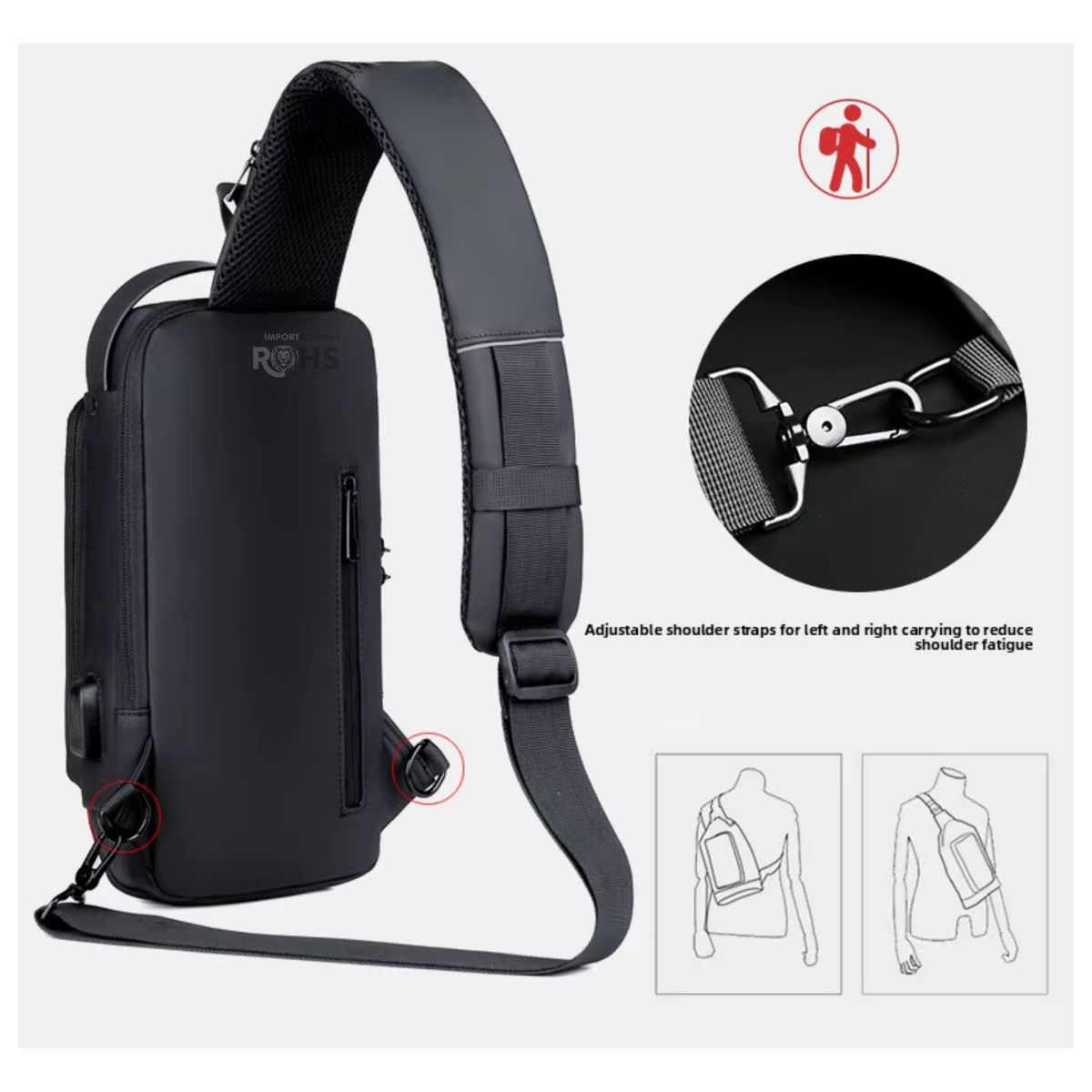 OEM - Mochila Pechera Antirrobo para Hombres Color Negro