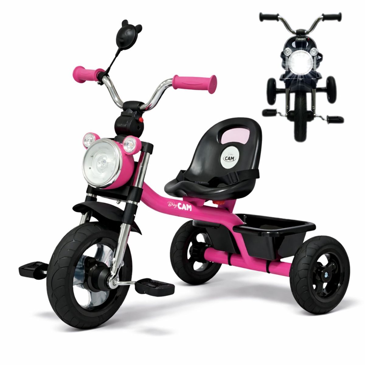 GENERICO - Triciclo Niños con 3 Ruedas, Luz y Sonido, Asiento, Cinturón de Seguridad y Canasta Trasera