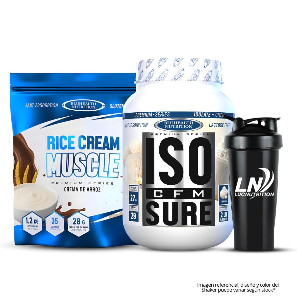 GENERICO - ISO CFM SURE 2 LB - Vainilla + Crema de Arroz Bluhealth Nutrition 1.2 KG - Cookie and Cream + Shaker