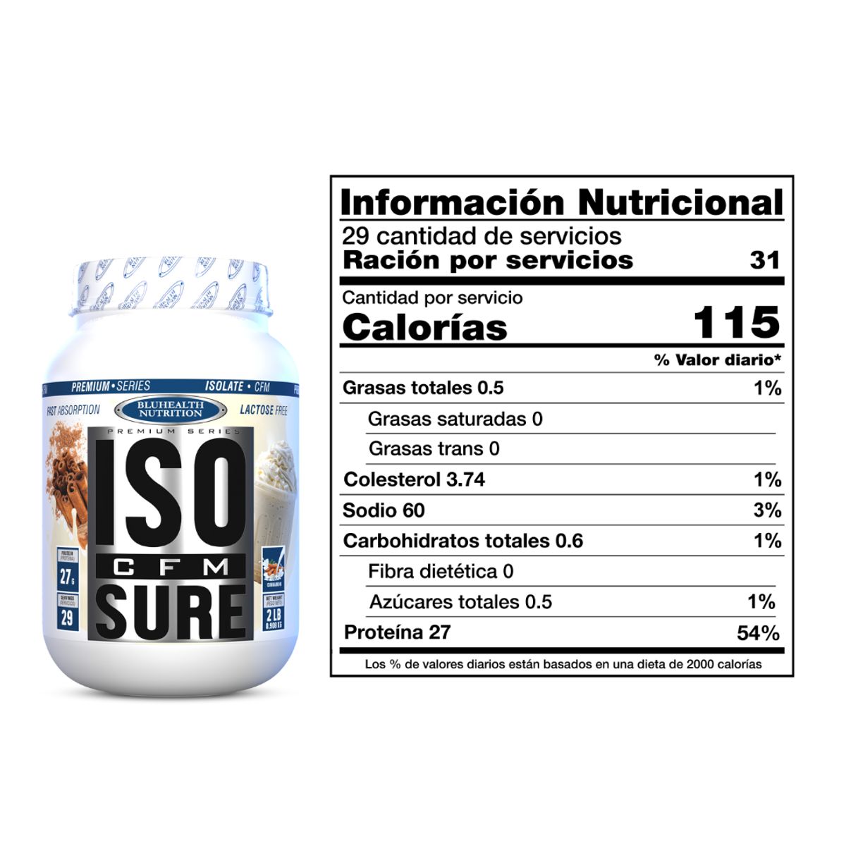 GENERICO - ISO CFM SURE 2 LB - Canela + Crema de Arroz Bluhealth Nutrition 1.2 KG - Cookie + Shaker
