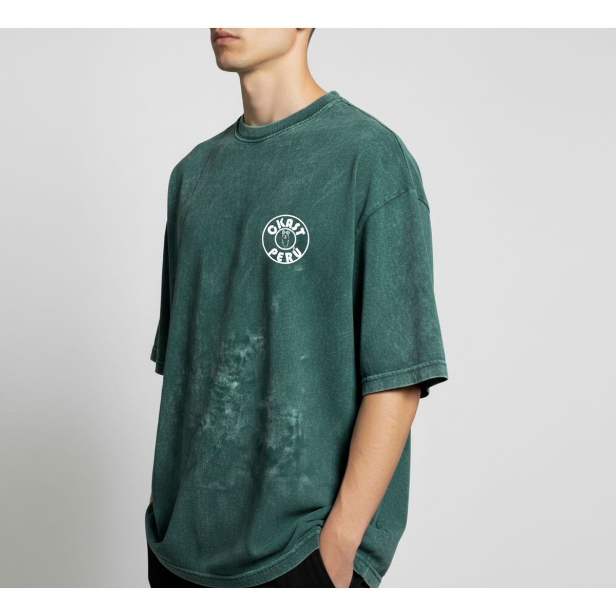 CKAST PERU - Polo Oversize CKAST PERU Acid Wash Verde Hombre Algodón Streetwear Logo Clásico