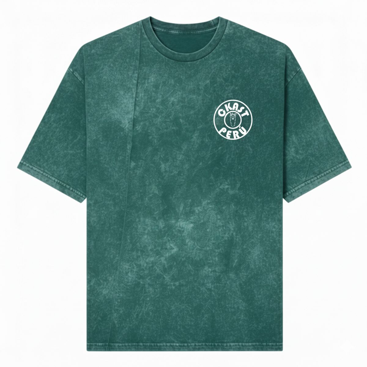 CKAST PERU - Polo Oversize CKAST PERU Acid Wash Verde Hombre Algodón Streetwear Logo Clásico