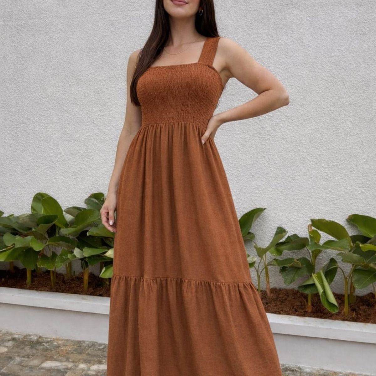 GENERICO - VESTIDO LARGO LIGERO CAMEL PARA MUJER