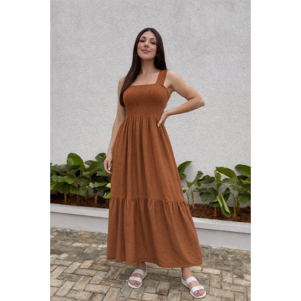 GENERICO - VESTIDO LARGO LIGERO CAMEL PARA MUJER