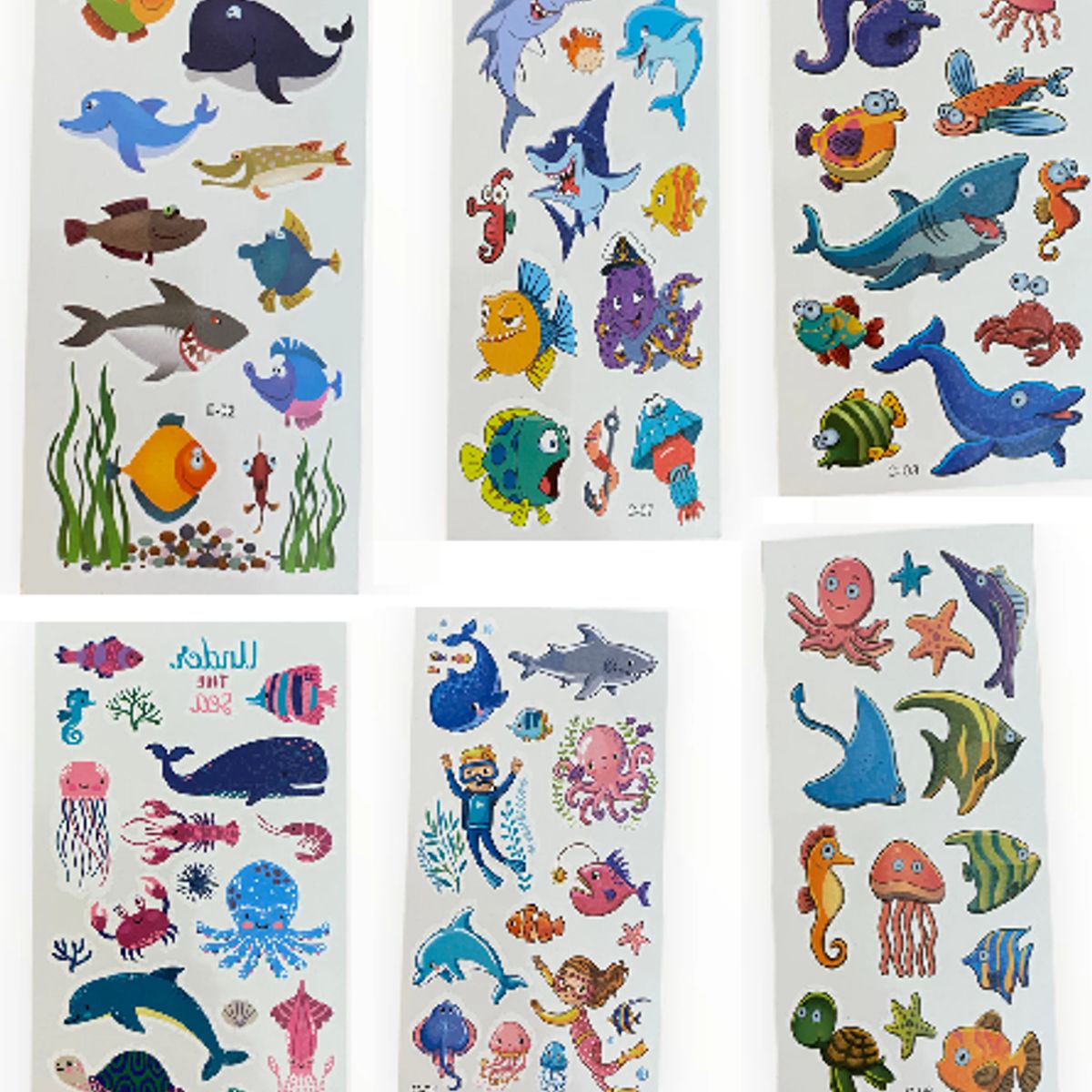 GENERICO - 4 laminas de stickers  tatuajes temporales animales oceano