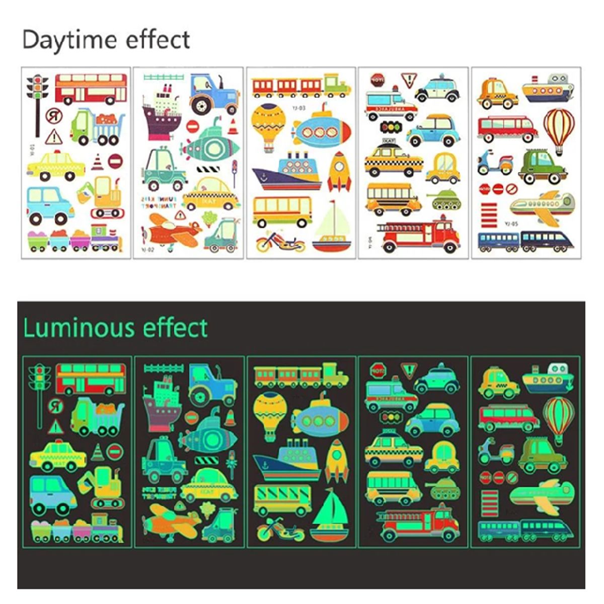 GENERICO - 4 laminas de stickers  tatuajes temporales transportes