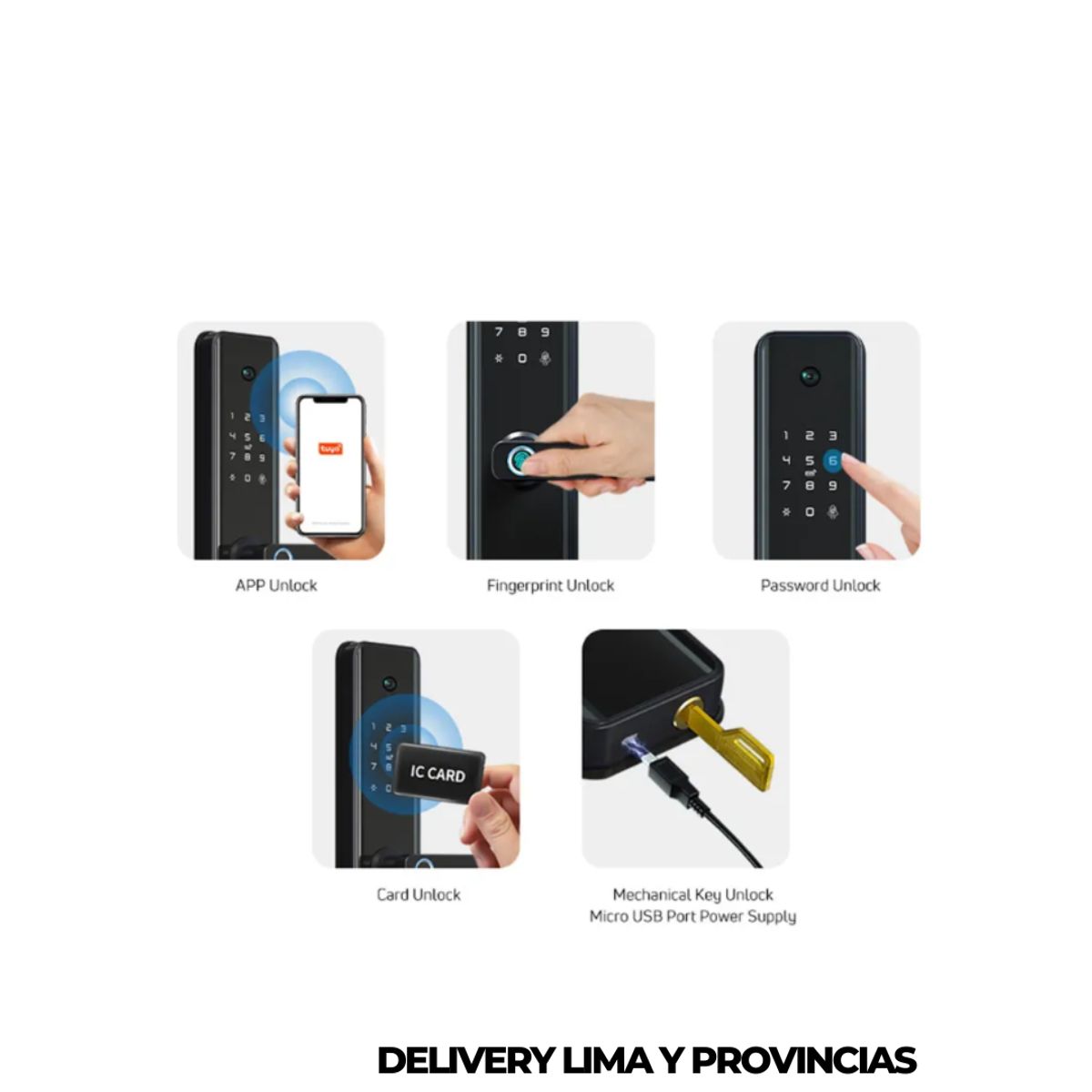 GENERICO - CERRADURA SMART GRANDE CON CÁMARA HUELLA CLAVE TARJETA