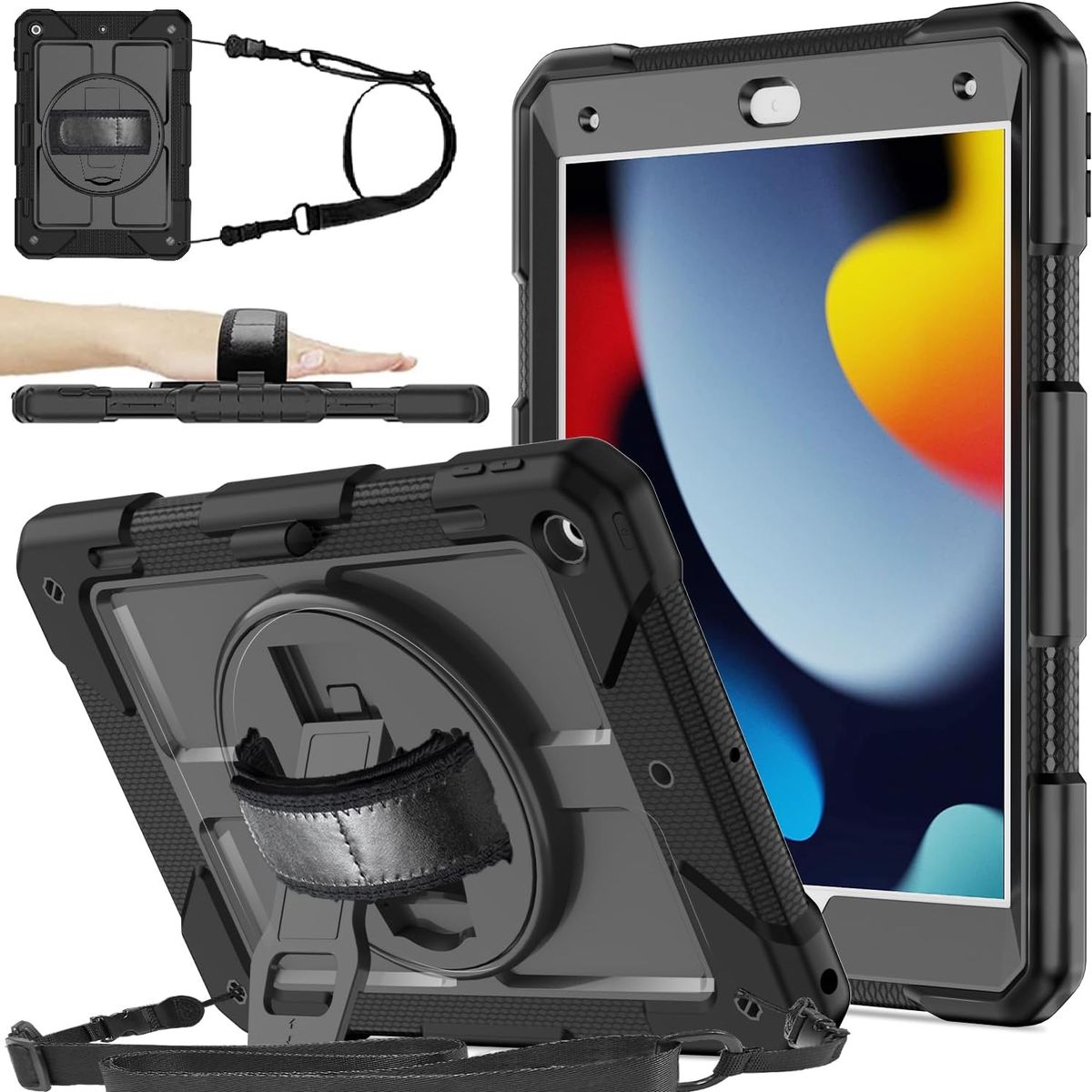GENERICO - Funda Antigolpe Armor Correa 360° Para iPad 7 / 8 / 9 Gen. 10.2 " - NEGRO