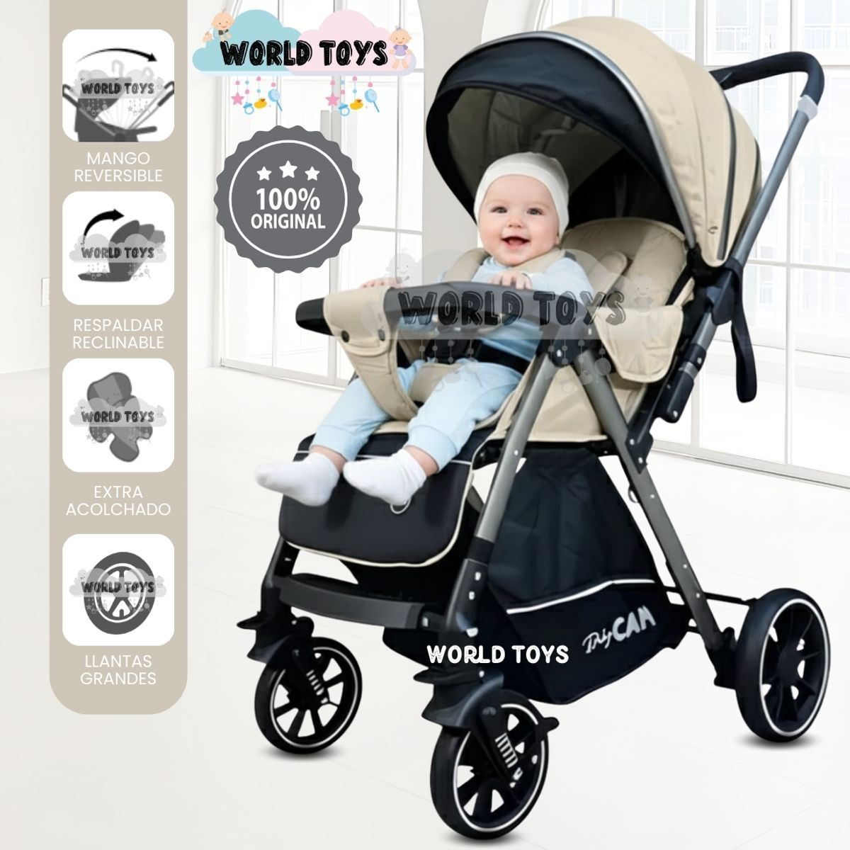 BABY - Coche Cuna de Lujo «CAMILA» Mango Reversible Beige