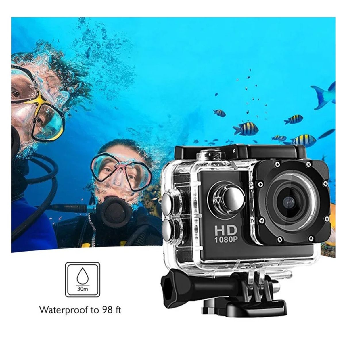 GENERICO - Cámara Acuática Deportiva  1080P Full HD + Waterproof 30m + Accesorios Navidad Genieka