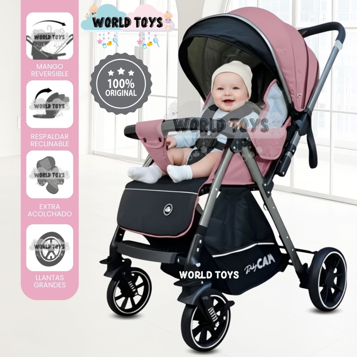 BABY - Coche Cuna de Lujo «CAMILA» Mango Reversible Pink