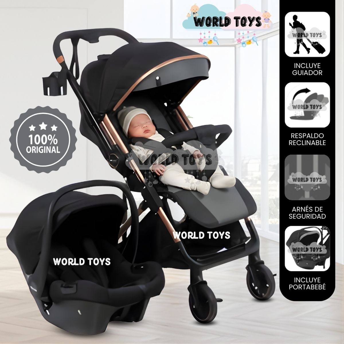 BABY - Coche Maleta Travel System «WIN PRO» con Portabebé Gray
