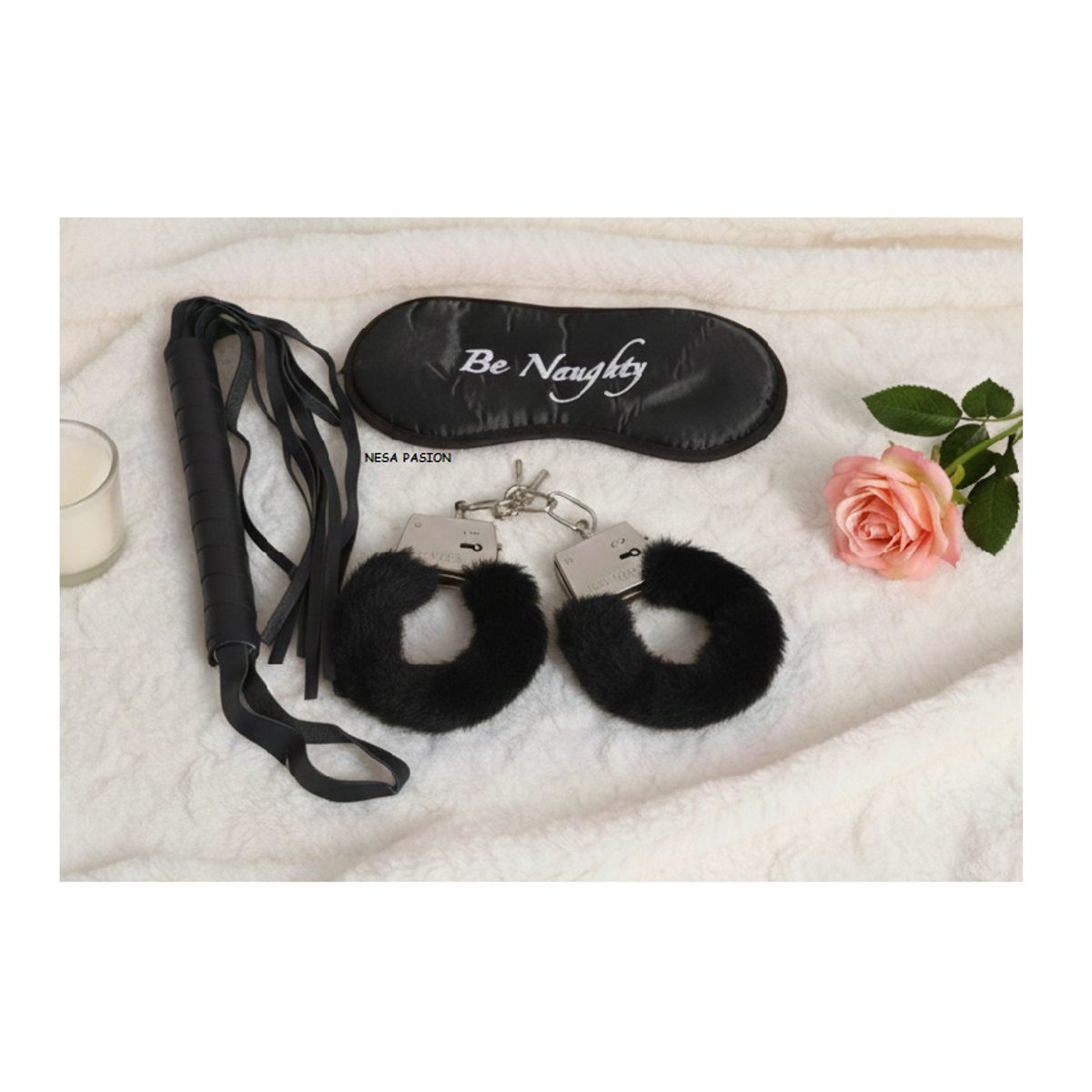 GENERICO - KIT EROTICO JUEGOS SEXUALES DE PAREJA LATIGO ANTIFAZ Y ESPOSAS BONDAGE