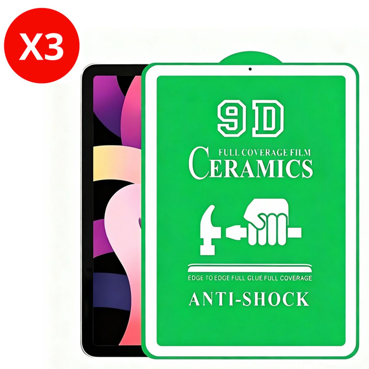 SHIELD - Pack x3 Mica Protector de Pantalla de Cerámica Clear para iPad 10,5 pulgadas - Borde Blanco