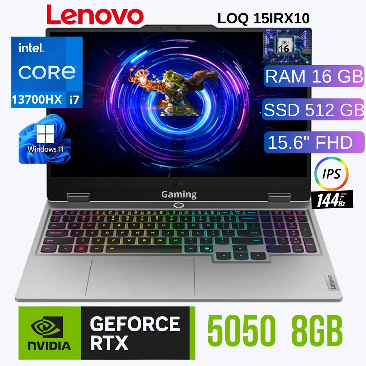 LENOVO - Laptop Lenovo LOQ 15IRX10 15.6" FHD Intel Core i7 13700HX Ram 16GB SSD 512GB RTX 5050 8GB WIN 11