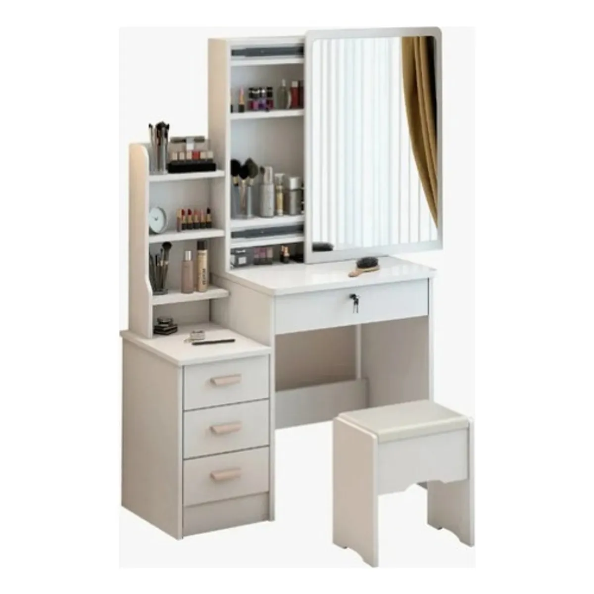 ANYHOGAR - Tocador Multifuncional Con Espejo Incorporado Y Taburete