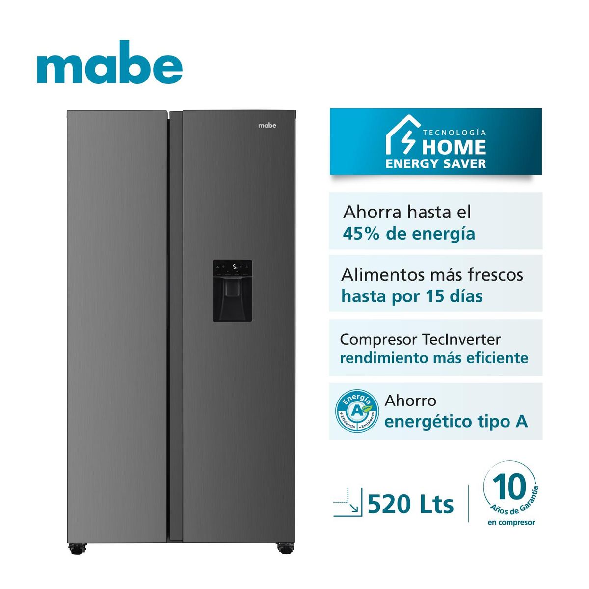 MABE - Refrigeradora Side by Side TecInverter 520L Inox Mabe MSD565QMLSS0
