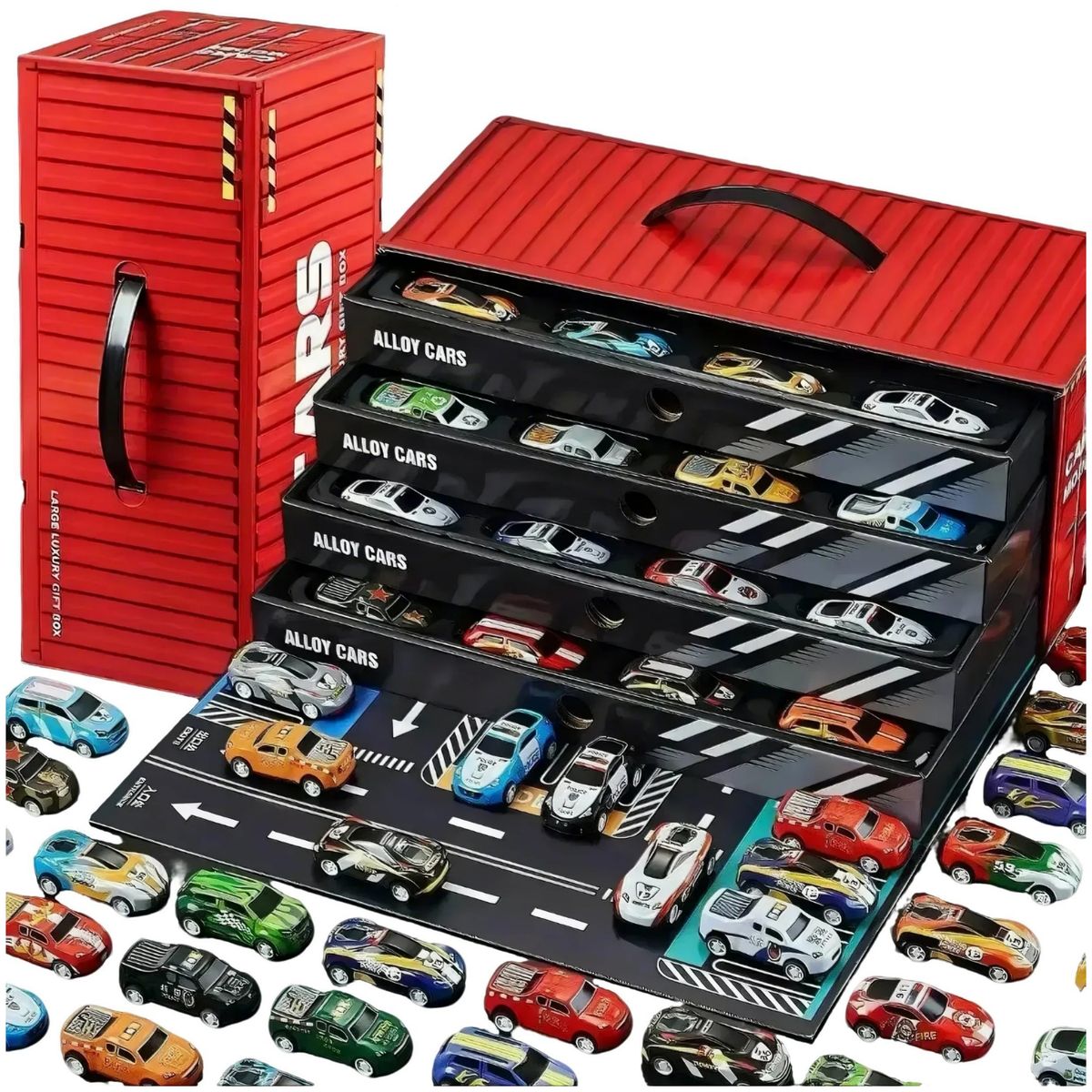 GENERICO - Set de 48 carritos con propulsión caja tablero rojo