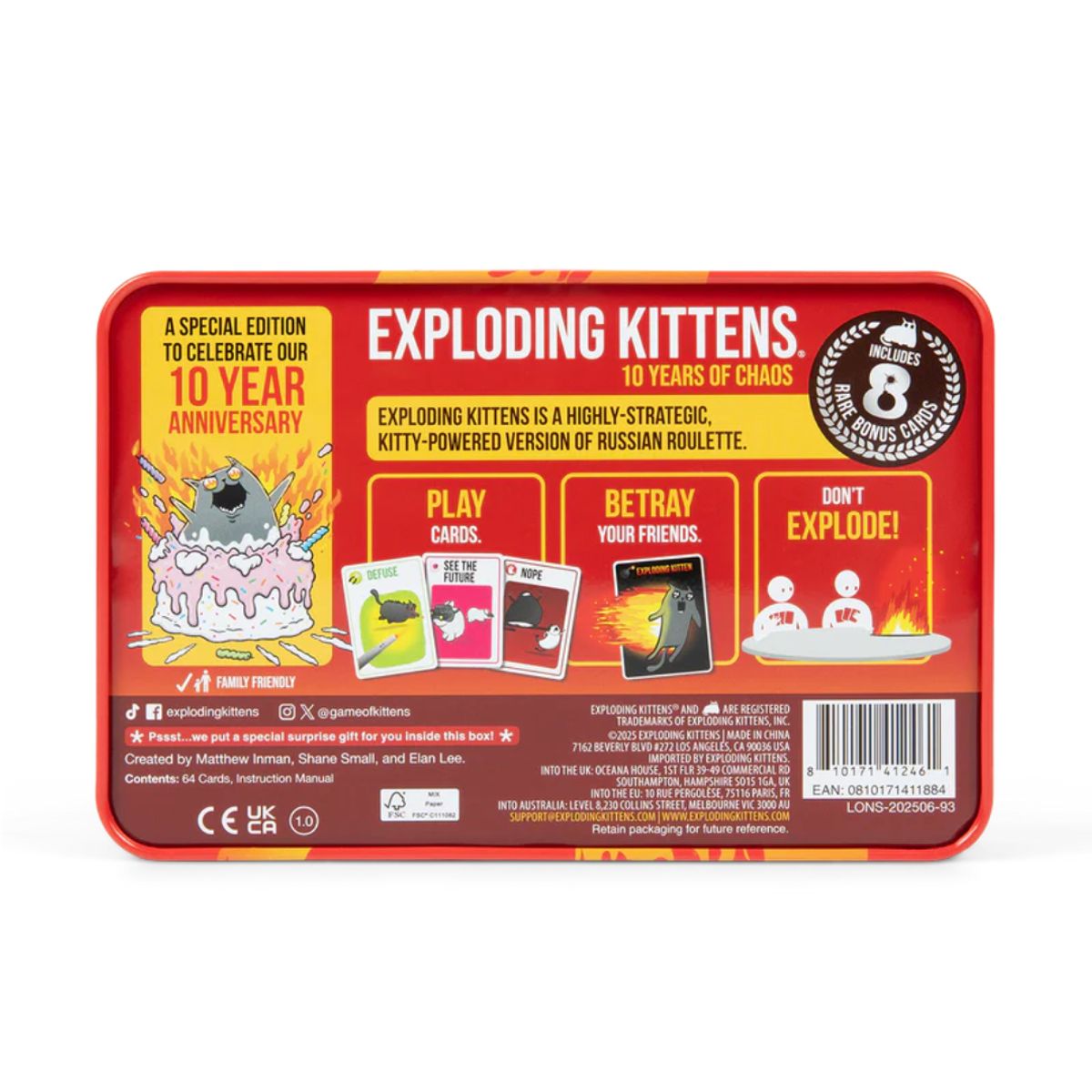 EXPLODING KITTENS - Exploding Kittens Edición Original - Edición de hojalata del 10º aniversario