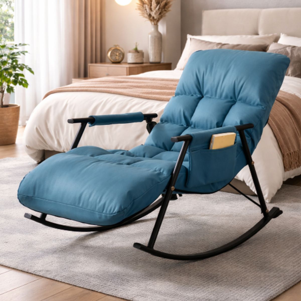 GENERICO - SILLA SILLÓN SOFÁ MECEDORA ACERO AL CARBONO GAMA ALTA RECLINABLE TERRAZA AZUL TURQUEZA