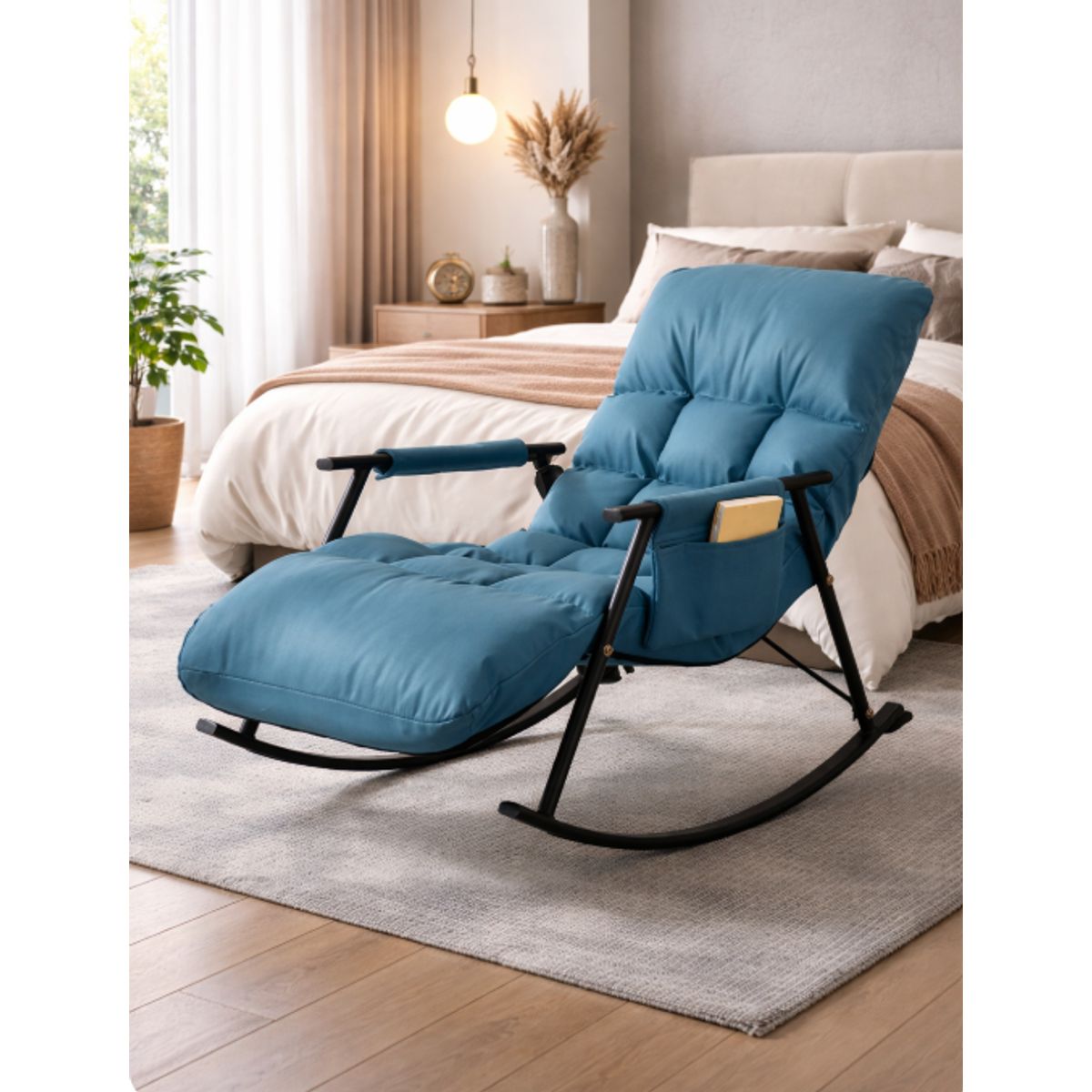 GENERICO - SILLA SILLÓN SOFÁ MECEDORA ACERO AL CARBONO GAMA ALTA RECLINABLE TERRAZA AZUL TURQUEZA