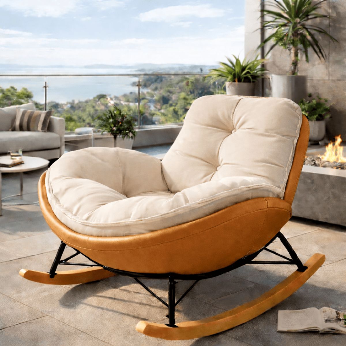 GENERICO - Mecedora Reclinable Premium con Cojín Grande para Interior y Exterior