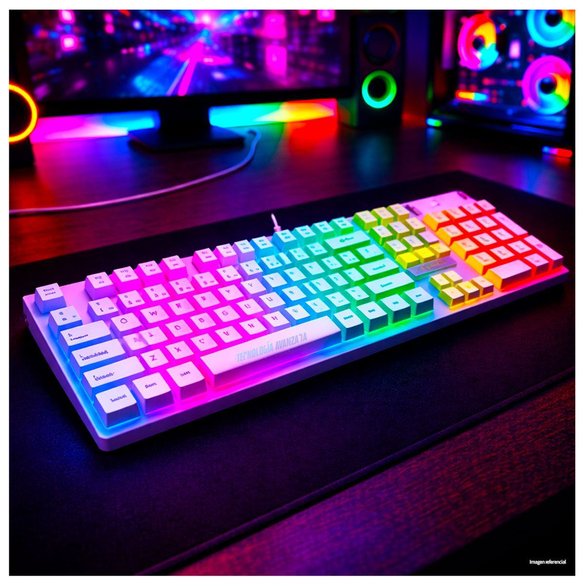CYBERTEL - Kit Gamer Cybertel 3 en 1 Teclado LED Rainbow + Mouse Gamer RGB USB 7 Botones + Pad - Blanco