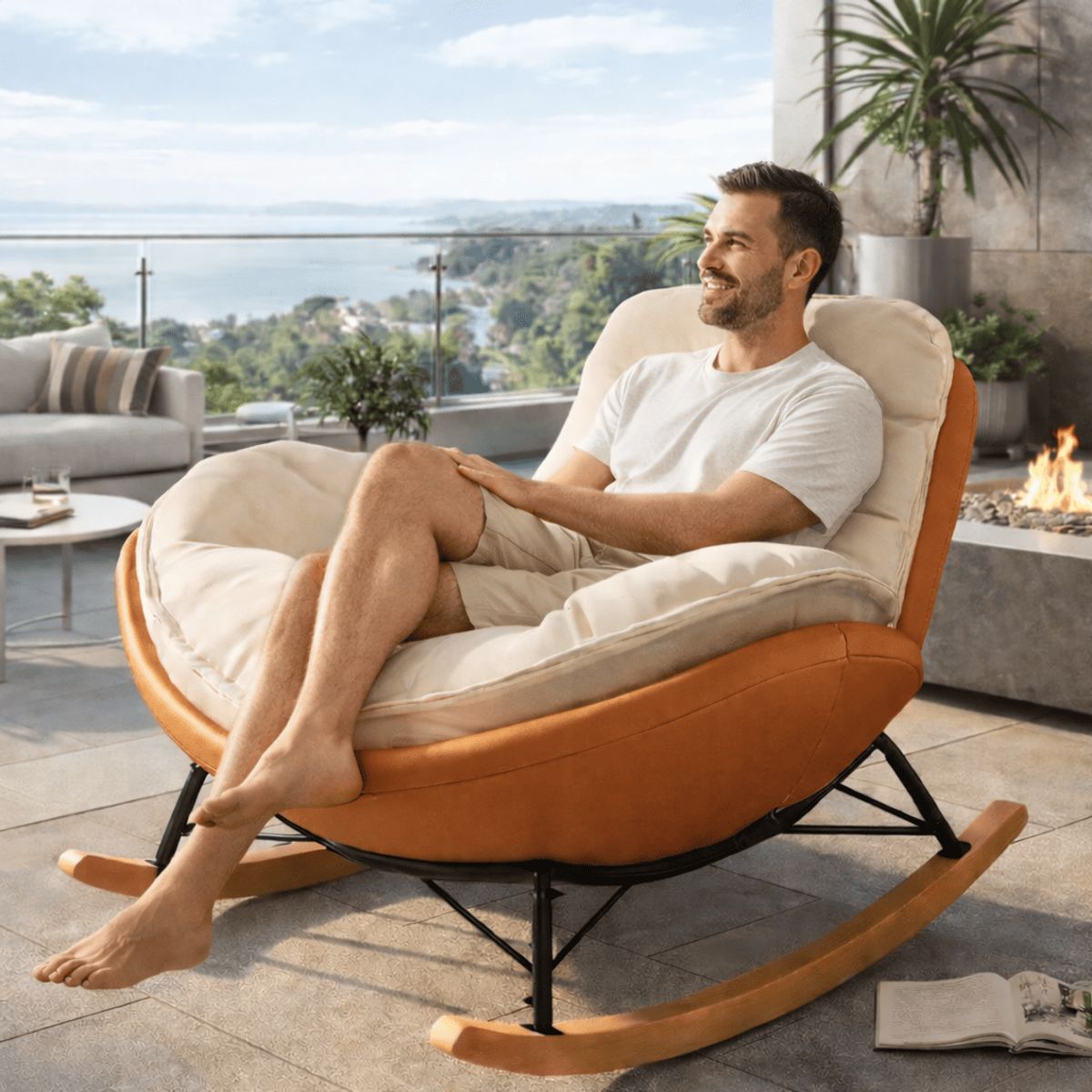 GENERICO - Mecedora Reclinable Premium con Cojín Grande para Interior y Exterior