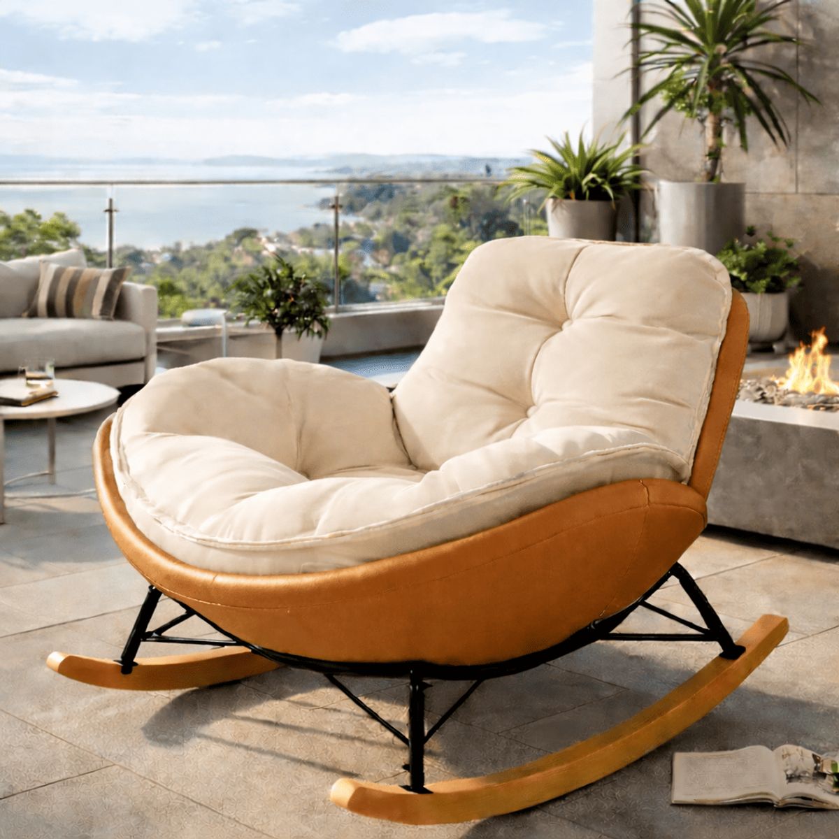 GENERICO - Mecedora Reclinable Premium con Cojín Grande para Interior y Exterior