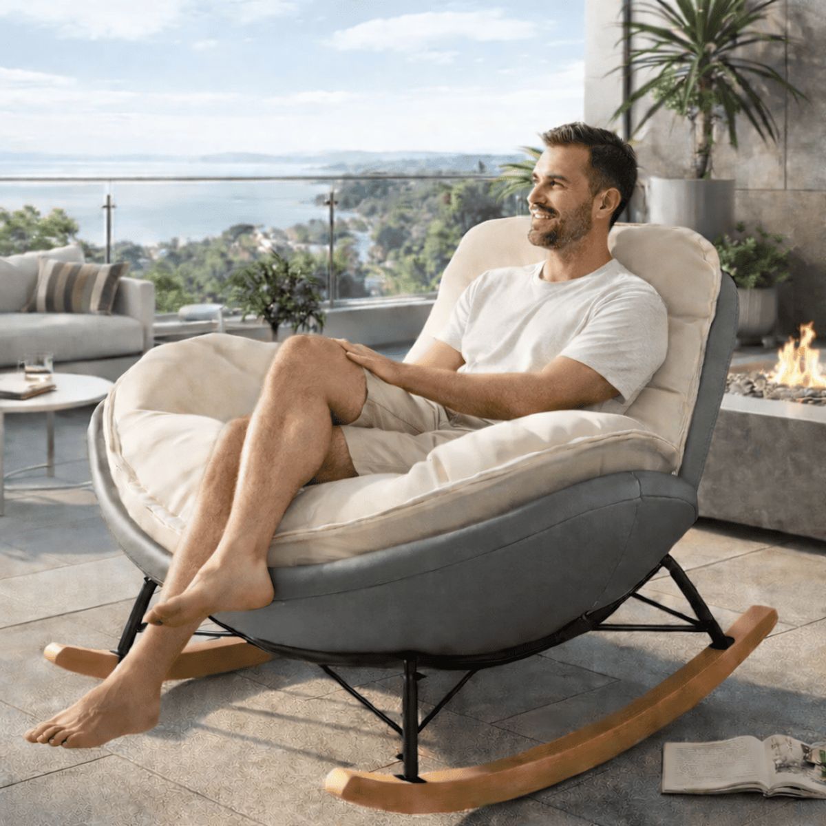 GENERICO - Mecedora Reclinable Premium con Cojín Grande para Interior y Exterior