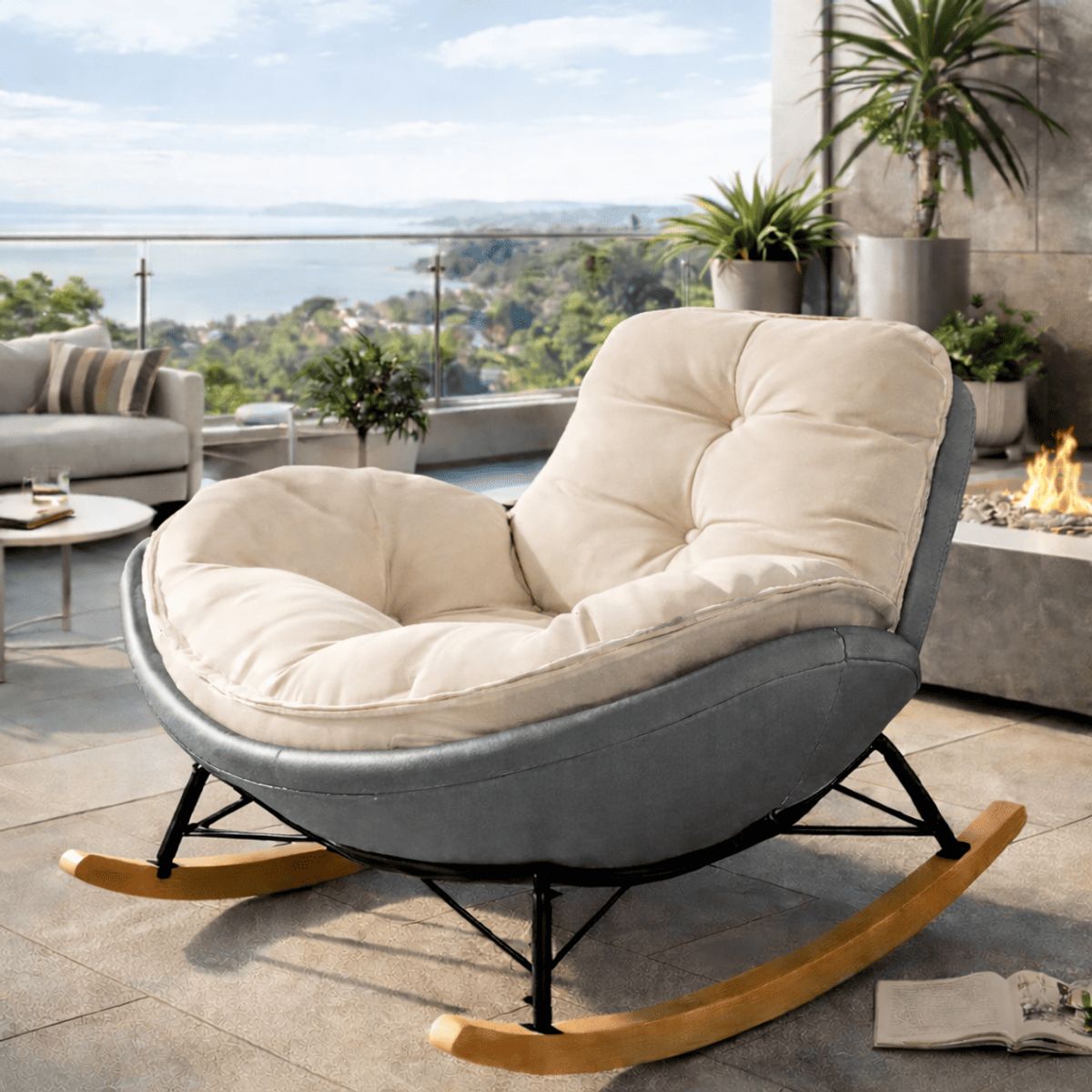 GENERICO - Mecedora Reclinable Premium con Cojín Grande para Interior y Exterior