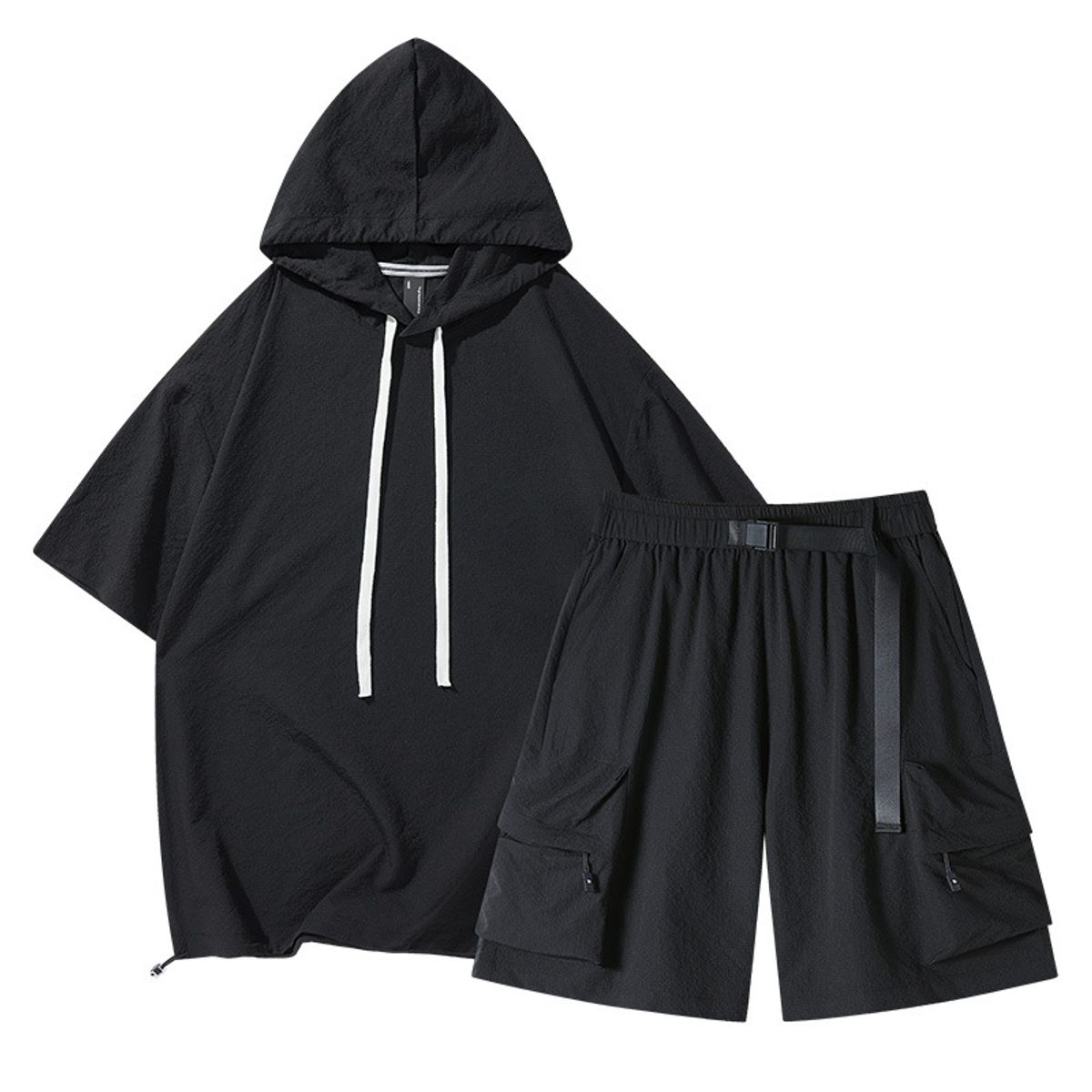 TIOZONEY - Pantalones cortos de manga corta para hombres - Negro