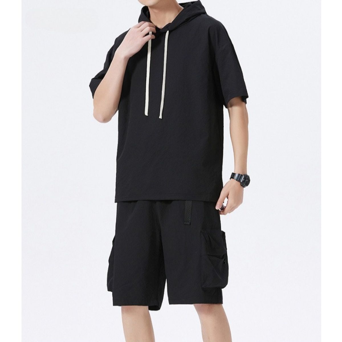 TIOZONEY - Pantalones cortos de manga corta para hombres - Negro