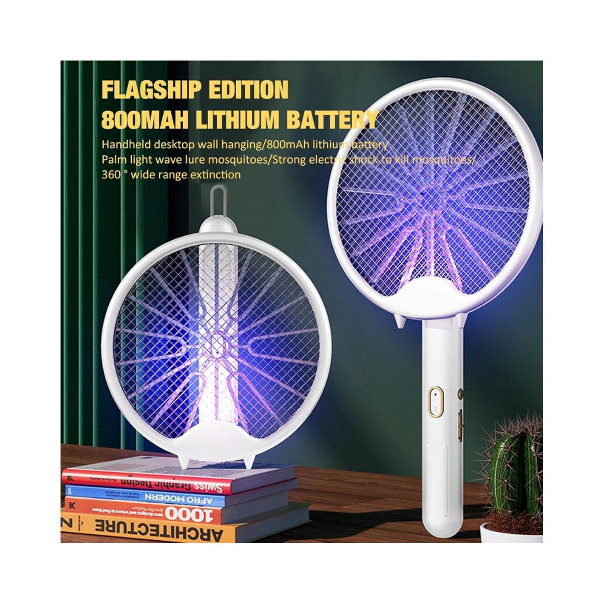 GENERICO - Raqueta Eléctrica Matamosquitos Blanca Plegable Recargable USB con Luz UV