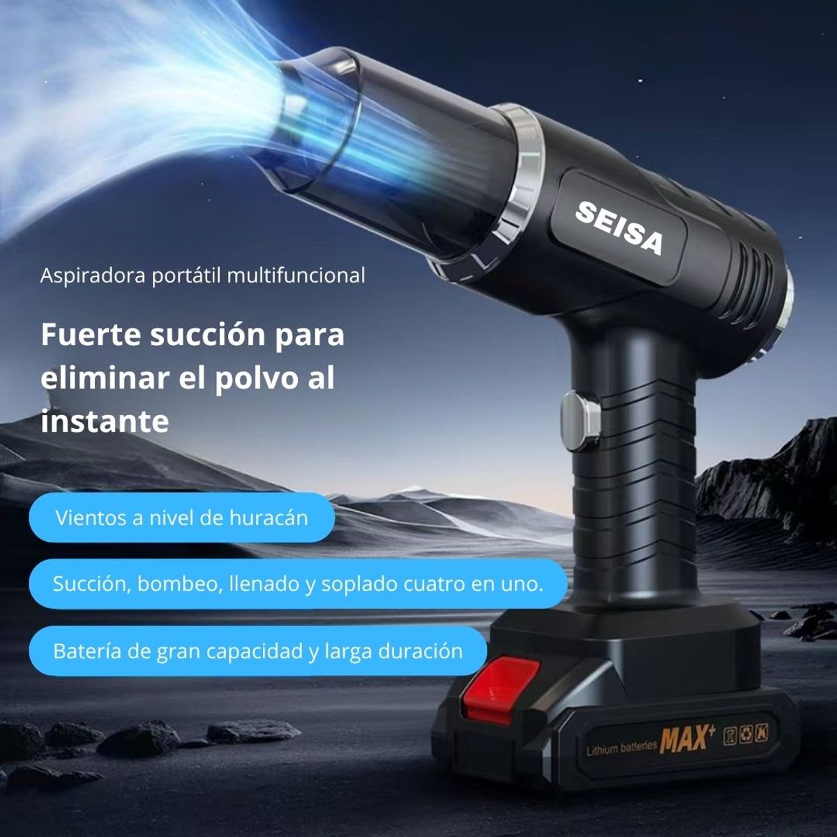 SEISA - Aspiradora Inalámbrica Portátil SEISA Multifunción con Batería Recargable para Auto Casa y Oficina
