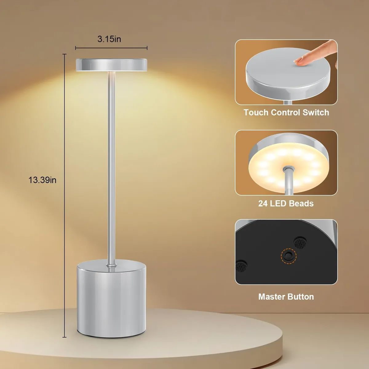 GENERICO - LÁMPARA LED DE ESCRITORIO CON CONTROL TÁCTIL 3 TONOS BLANCO