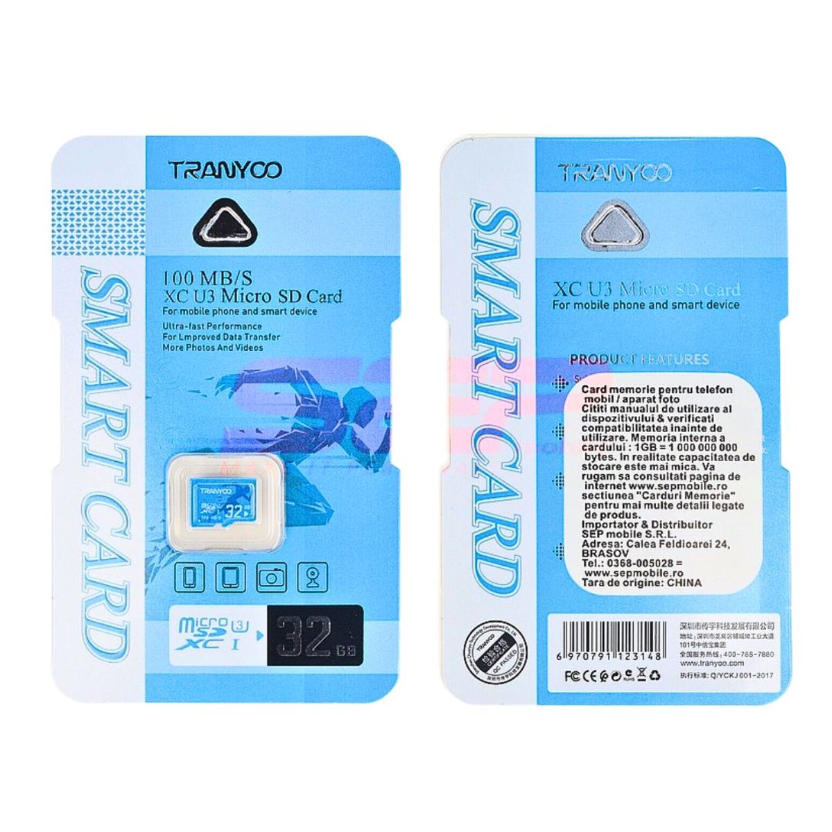 TRANYOO - Tarjeta Micro SD 32GB Tranyoo U3 100MB/s Clase 10 para Cámaras, Celulares, Drones y 4K