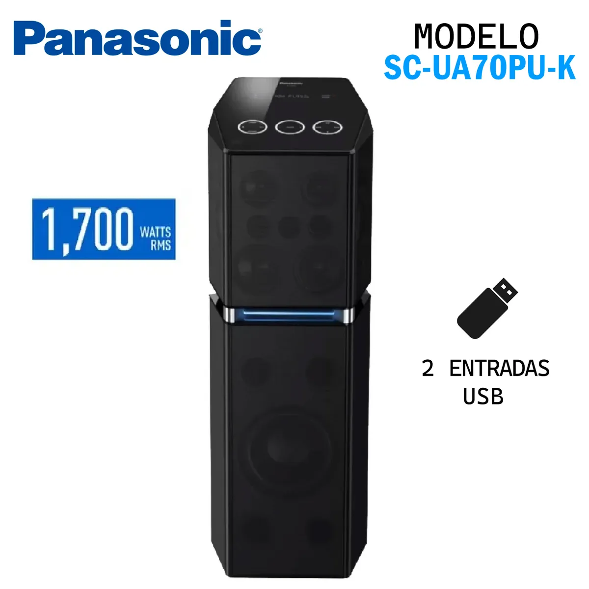 PANASONIC - EQUIPO SONIDO BLUETOOTH PANASONIC SC-UA70PU-K 1700 W ONE BOX NEGRO