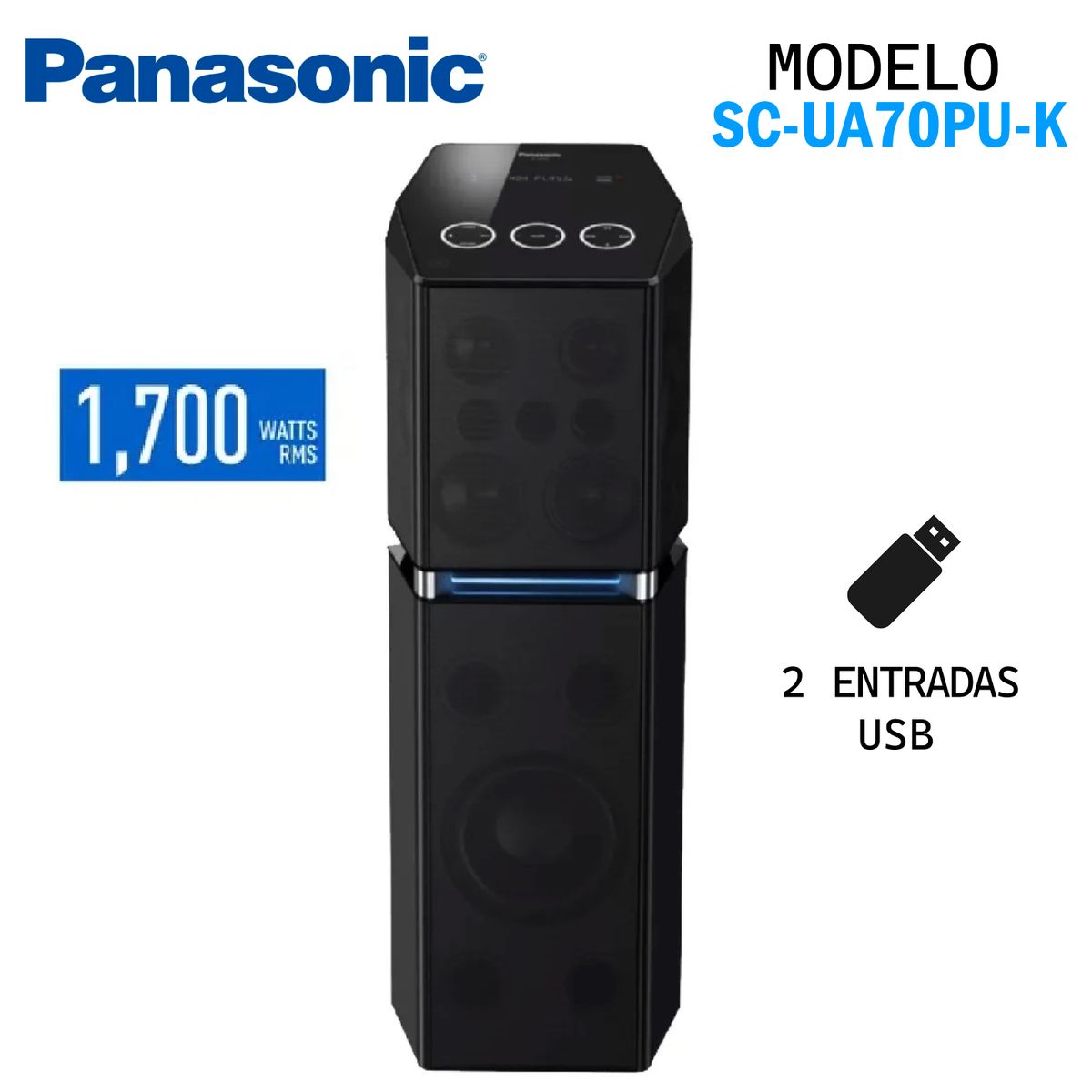 PANASONIC - EQUIPO SONIDO BLUETOOTH PANASONIC SC-UA70PU-K 1700 W ONE BOX NEGRO