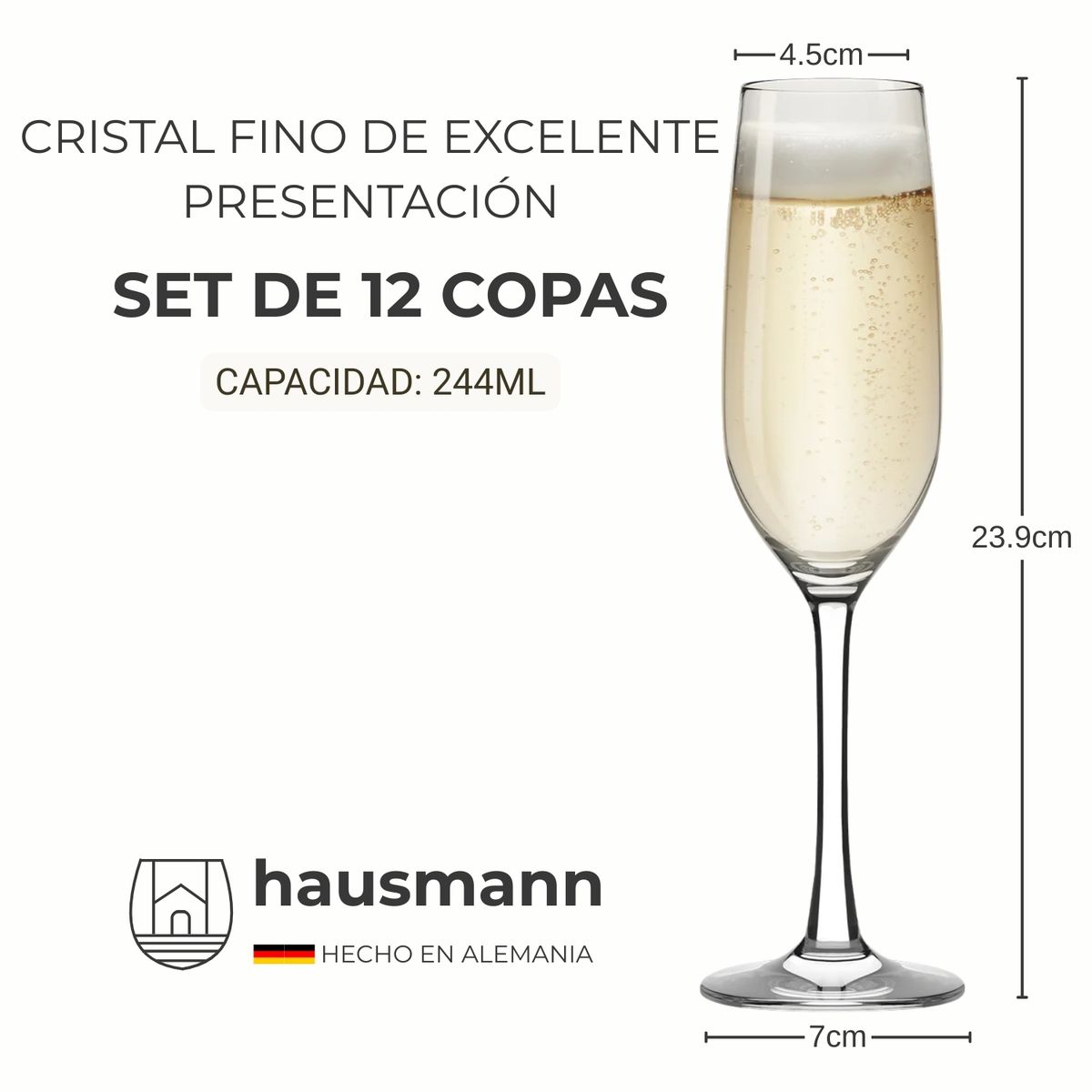 Pentha - Set 12 Copas Hausmann Flute Champagne de Cristal 244 ml