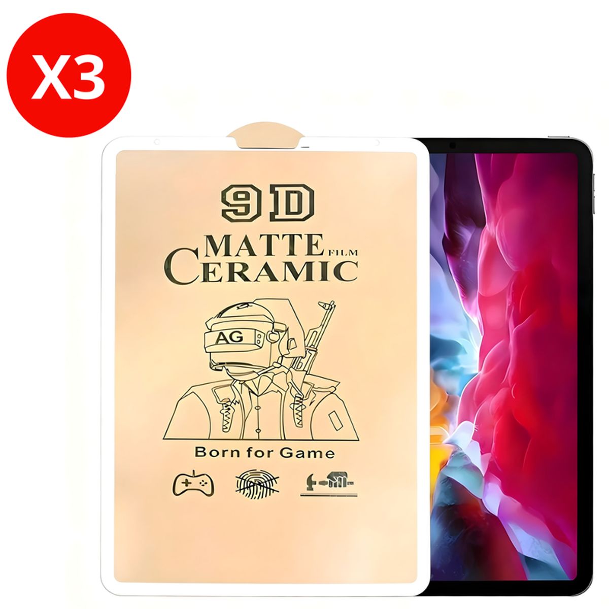 SHIELD - Pack x3 Mica Protector de Pantalla de Cerámica Mate para iPad 9,7 pulgadas - Borde Blanco