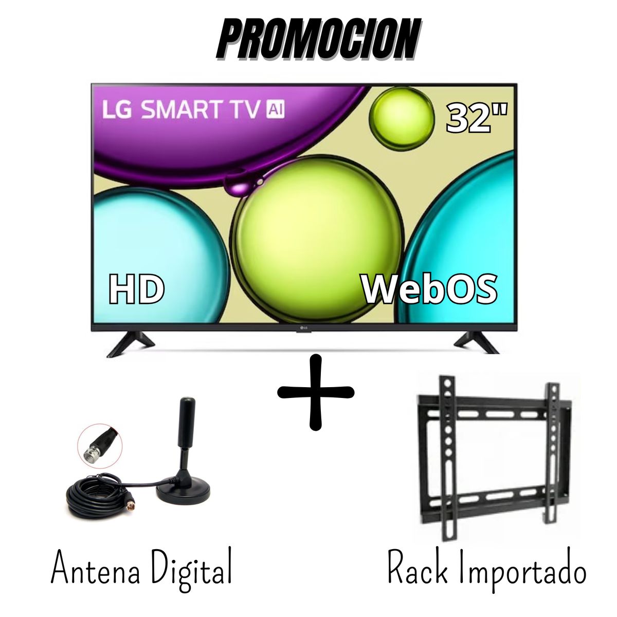 LG - Televisor LG 32 Pulgadas Smart TV WebOS HDR10 32LR600BPSC + Antena Digital + Rack Importado (Combo)