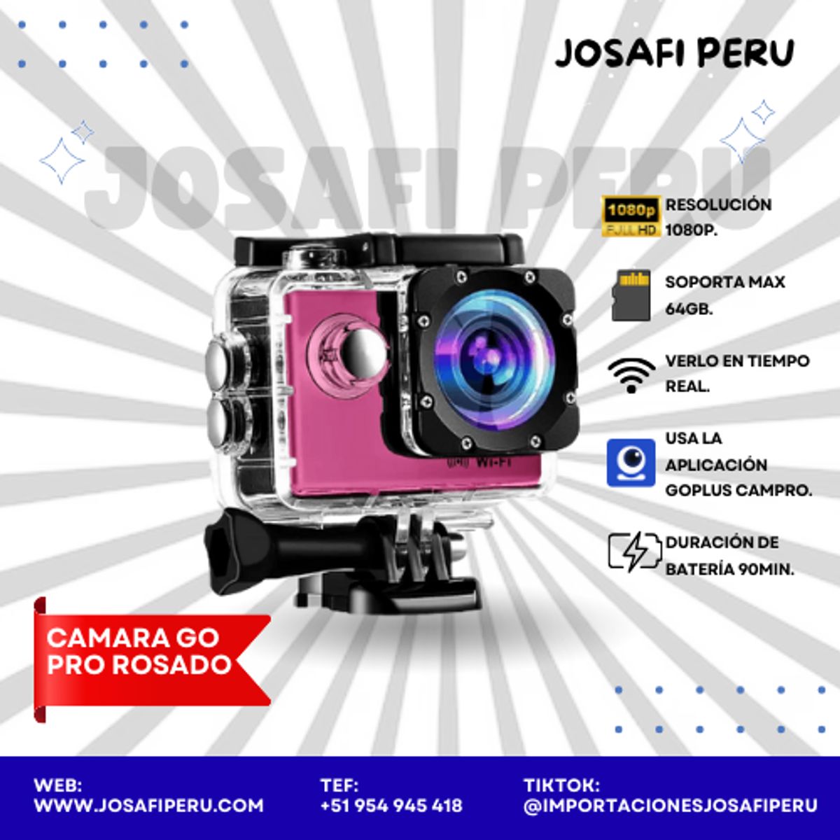 GENERICO - CAMARA DEPORTIVA GOPRO ROSADO FULL HD